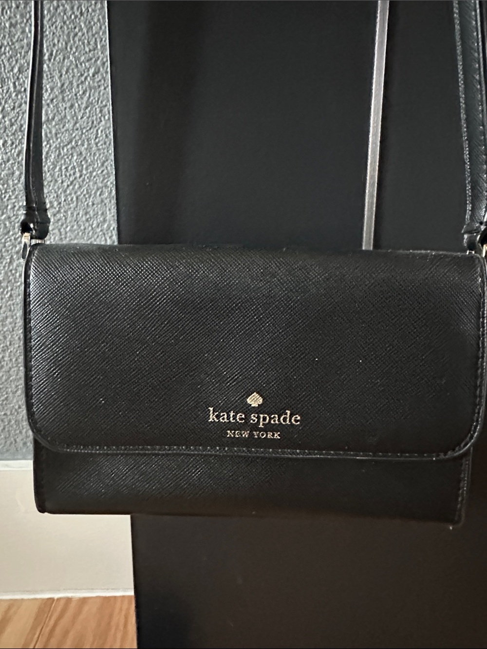 kate spade Black Saffiano Crossbody with Gold Logo
